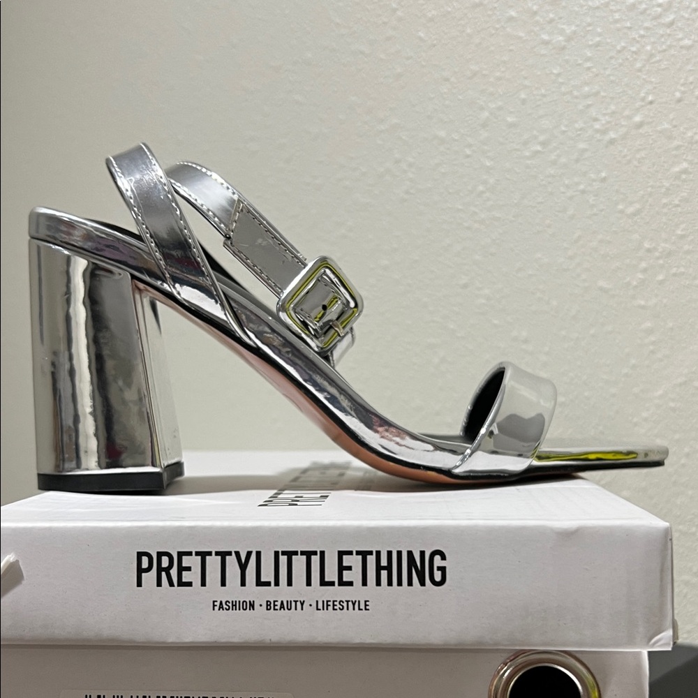 PrettyLittleThing Metallic Silver Heels